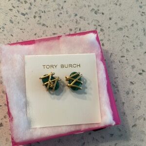 Tory Burch Gold and Green Medallion Earrings